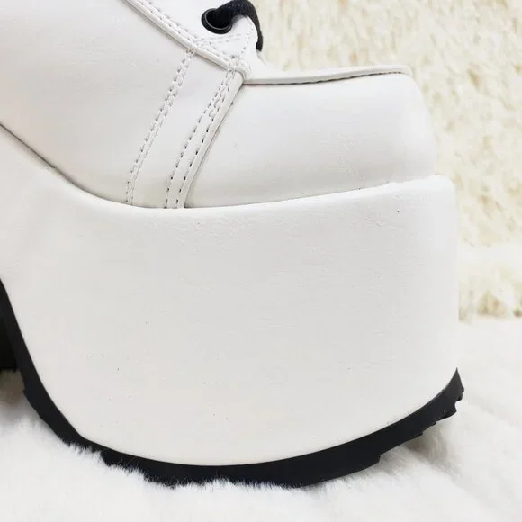 White Matte Chunky Platform Goth Punk Ankle Boots Camel - Picture 3 of 14